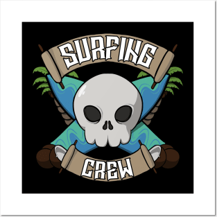 Surfing crew Jolly Roger pirate flag Posters and Art